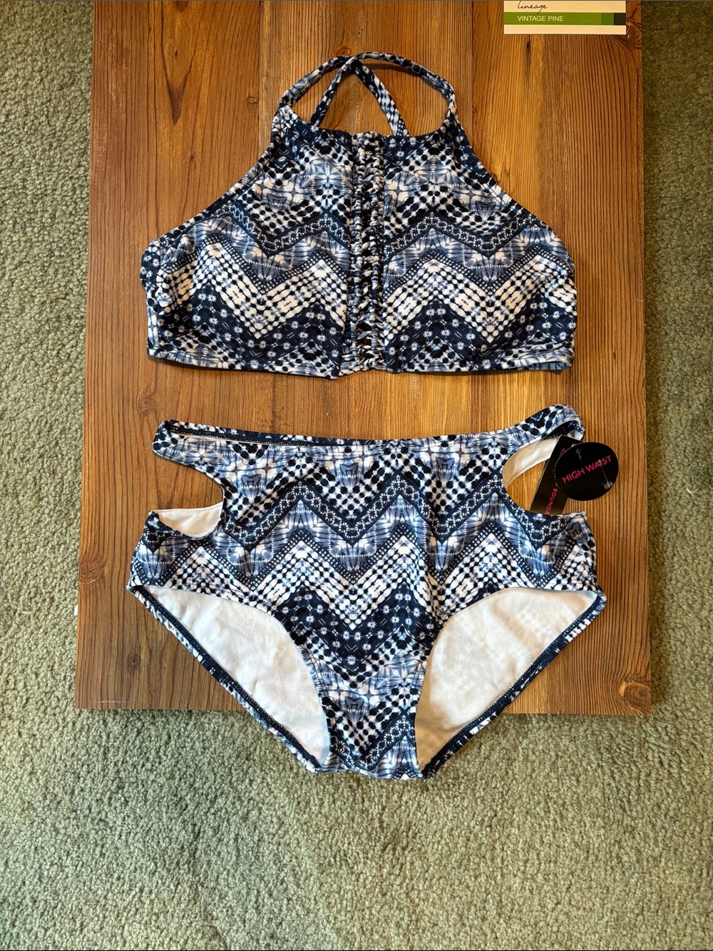 No Boundaries High Neck navy and white Two-Piece Bikini